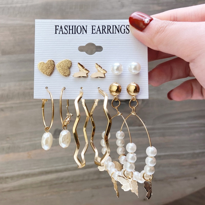 Fashion Gold Hoop Earrings Set Women Pearl Hoop Earrings Oversize Metal Circle Punk Earring 2020 Female Fashion Jewelry