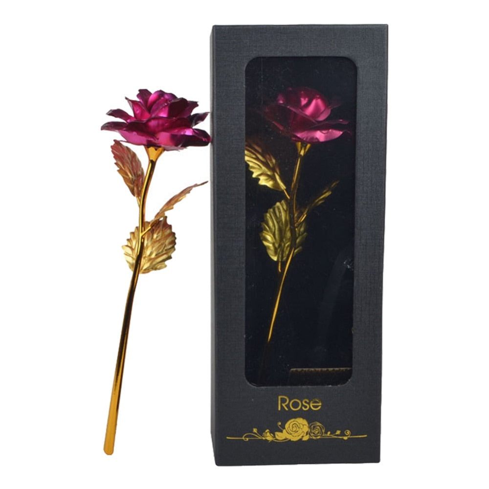 24k Gold Plated Rose With Love Holder Box Gift Valentine&#39;s Day Mother&#39;s Day Gifts Flower Gold Dipped Rose US Drop ship