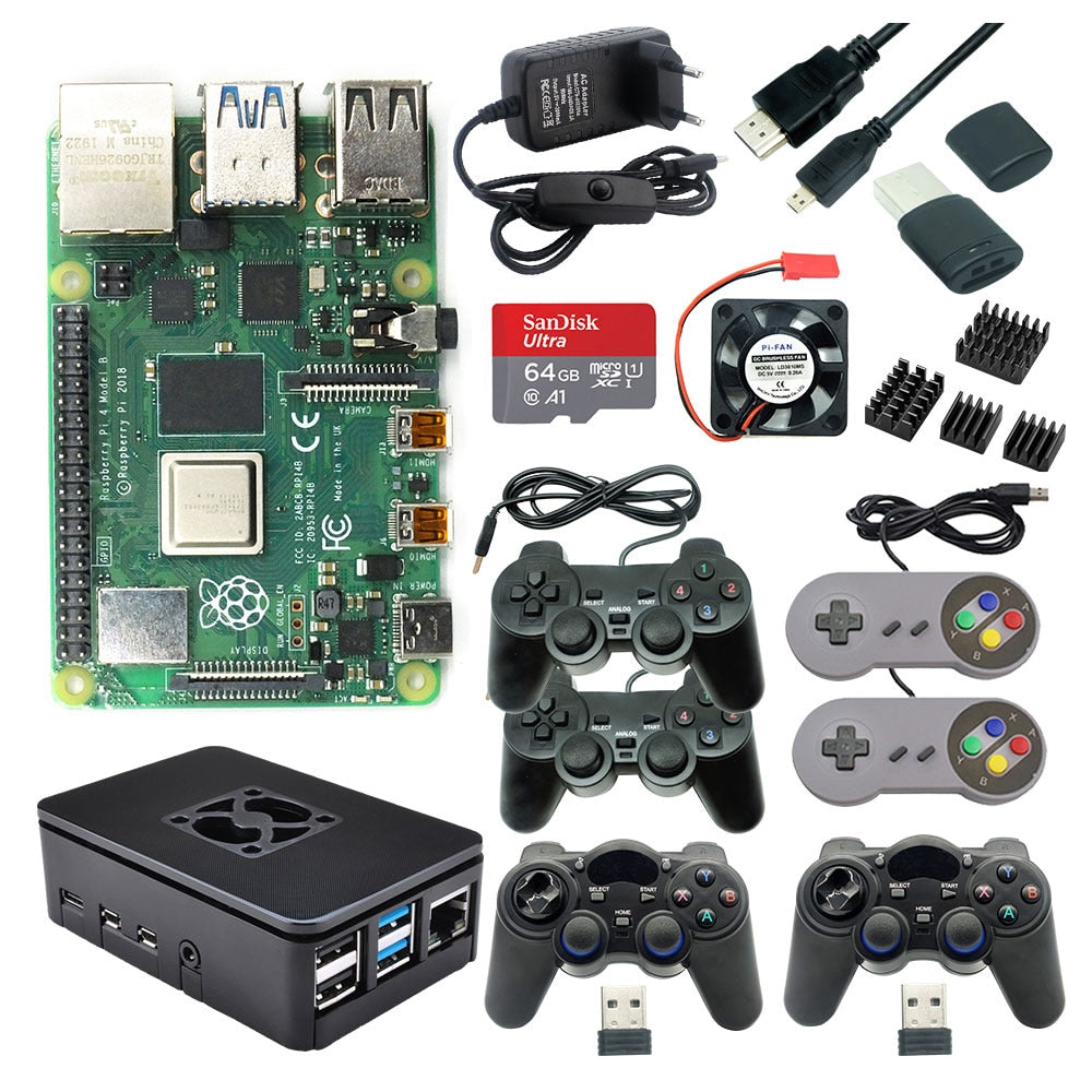 Raspberry Pi 4 2GB 4GB RAM Game kit with USB Gamepad Joystick Acrylic Case SD Card Power Supply for Raspberry Pi 4 Model B Pi 4B