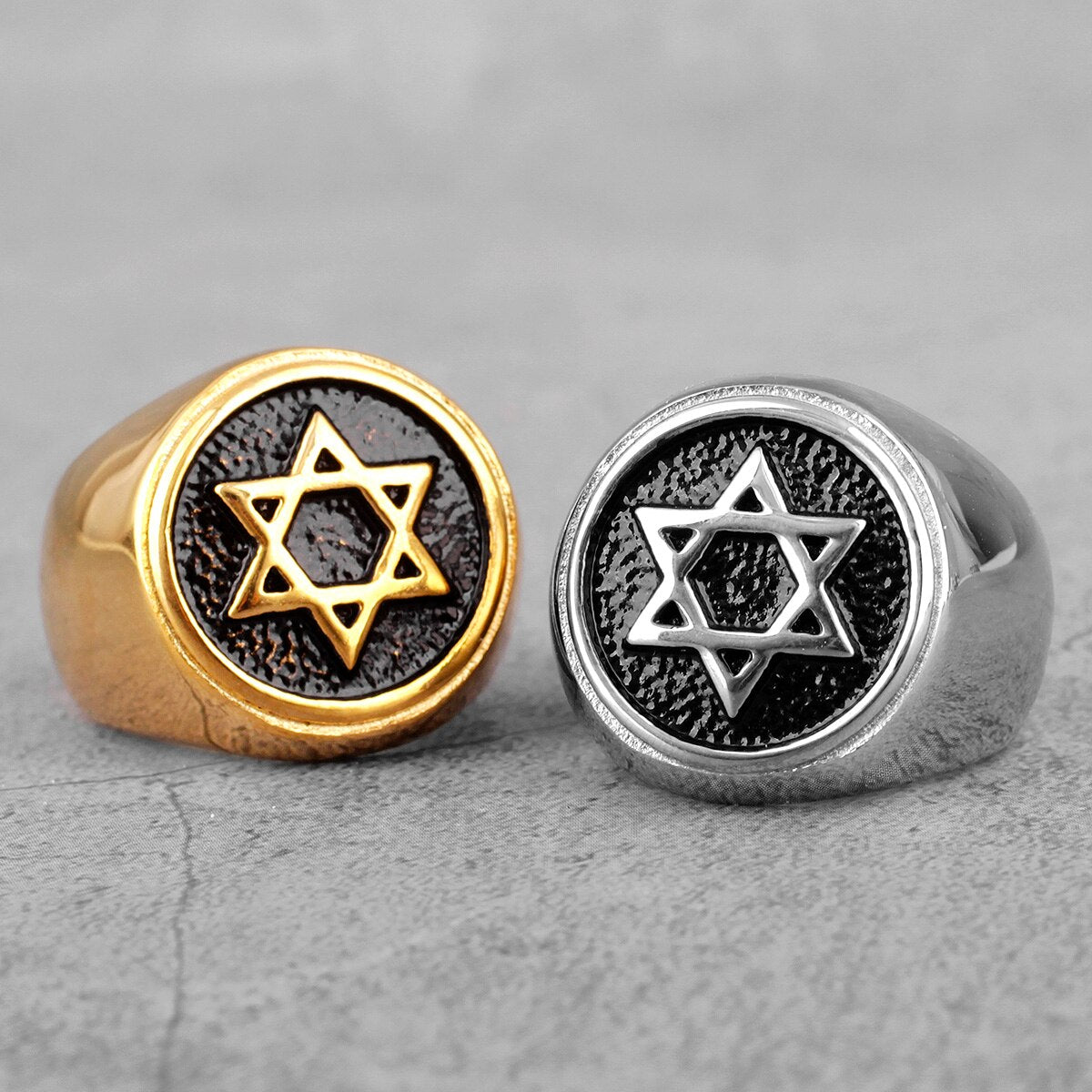 Judaism Hexagram Star of David Stainless Steel Mens Rings Punk Hip Hop for Male Boy Biker Jewelry Creativity Gift Wholesale