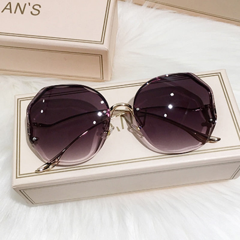 2022 Luxury Round Gradient Sunglasses Women Metal Curved Temples Eyewear Ocean Rimless Fashion Sun Glasses Ladies UV400