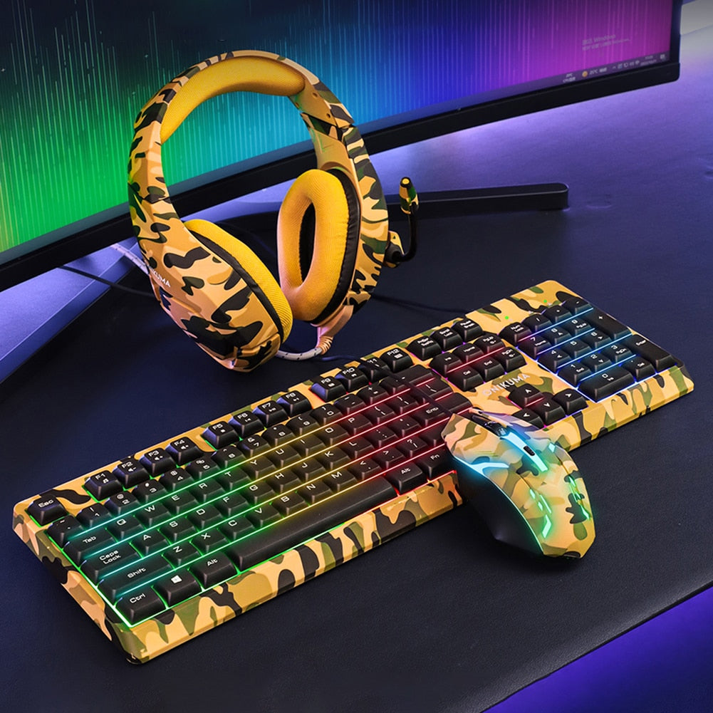 سماعة رأس سلكية للوحة المفاتيح والماوس مكونة من ثلاث قطع من Gamer Mouse Keyboard وسماعة رأس DPI قابلة للتعديل مع ملحقات الكمبيوتر للميكروفون