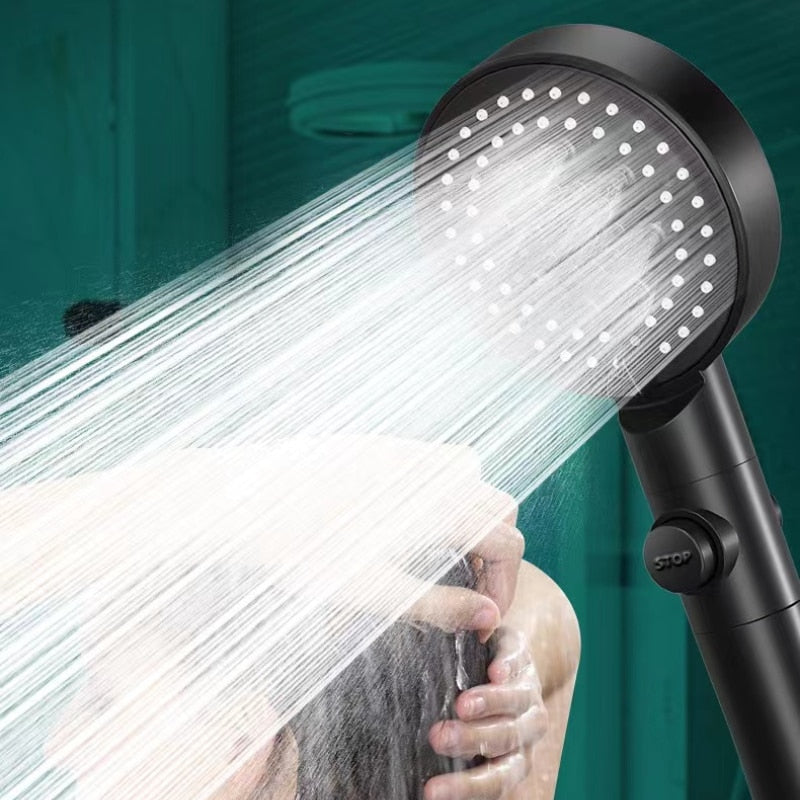 6 Modes Shower Head Adjustable High Pressure Water Saving Shower One-key Stop Water Massage Shower Head for Bathroom Accessories