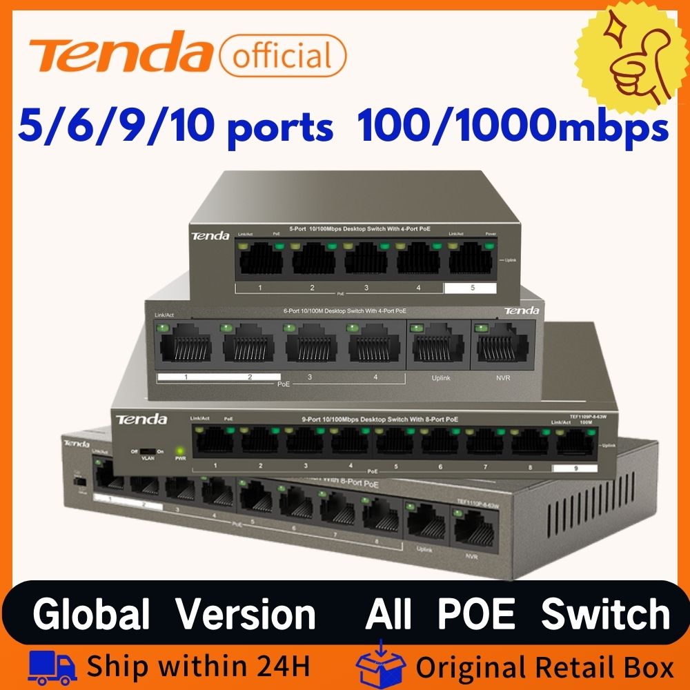 Tenda PoE Switch جيجابت محول ايثرنت 5/6/9/10 منافذ 100Mbps/1000Mbps شبكة POE التبديل لكاميرا IP/نقطة وصول لاسلكية/كاميرا CCTV