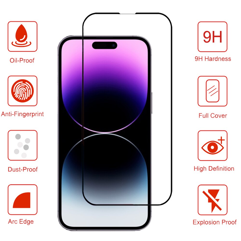 Pelicula، لهاتف IPhone 14 Pro Max iPhon 14Pro 13 12 11 واقي شاشة iPhone14 Promax من الزجاج المقسى iPhone13 Cristal Templado iPhone12 14ProMax طبقة أمامية شفافة iPhone14ProMax واقيات الهاتف والكاميرا الأصلية