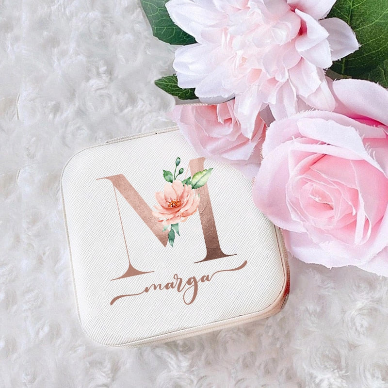 Personalized Custom Jewelry Box Ring Boxes Travel Girls Jewellery Case Letter with Name Bridesmaid Proposal Birthday Mother Gift