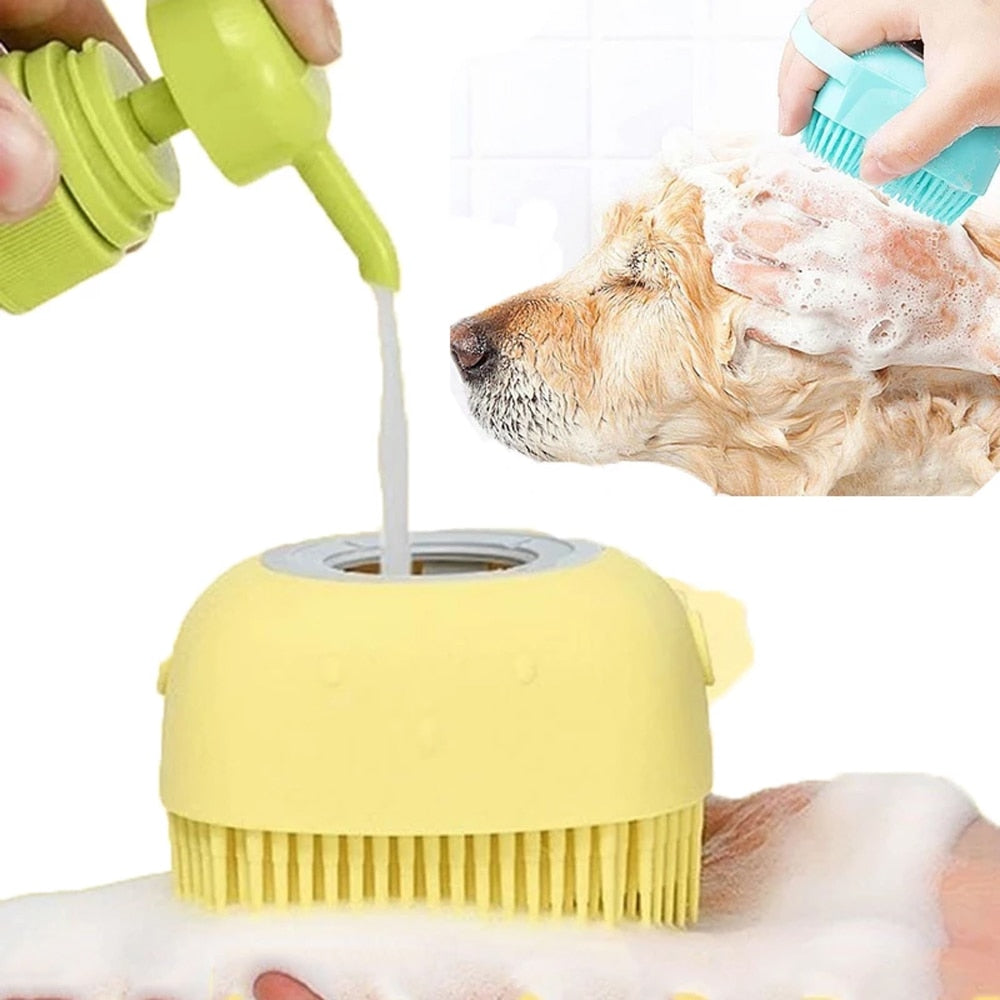 Bathroom Dog Bath Brush Massage Gloves Soft Safety Silicone Comb with Shampoo Box Pet  Dog Brush