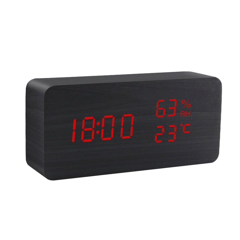 Alarm Clock LED Wooden Watch Table Voice Control Digital Wood Despertador USB/AAA Powered Electronic Desktop Clocks