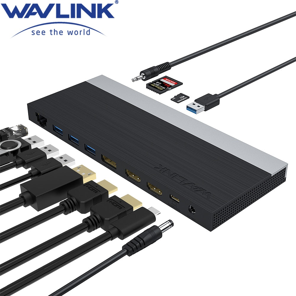 USB-C شاشة ثلاثية MST محطة إرساء الكمبيوتر المحمول DisplayPort HDMIport 4K/60 هرتز USB 3.0 RJ45 إيثرنت لنظام التشغيل Mac OS Windows Wavlink