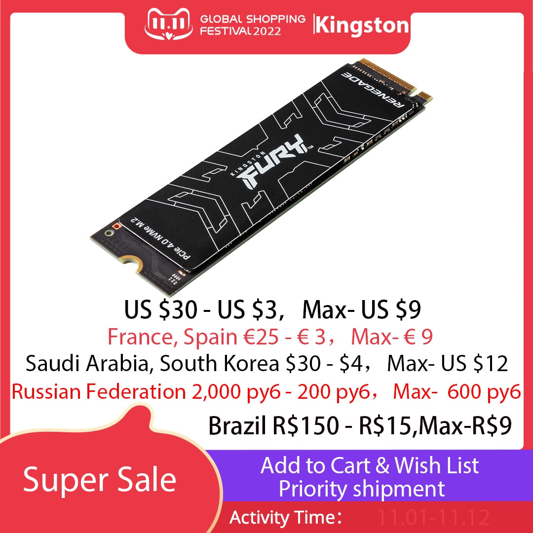 Kingston HYPERX FURY Renegade PCIe 4.0 NVMe M.2 2280 SSD 500GB 1TB 2TB 4TB up to 7300MB/s hard Drive Internal Hard Disk For MSI