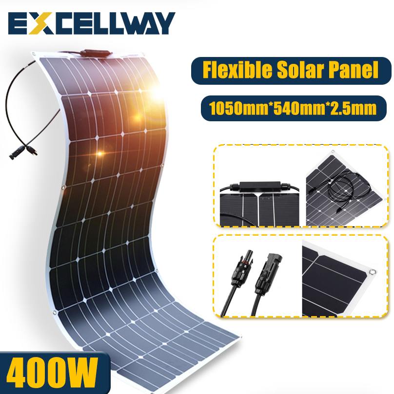 لوحة طاقة شمسية مرنة من EXCELLWAY 200 واط/400 واط 18 فولت قابلة للانحناء مقاومة للماء أحادية البلورية أفضل لوحة طاقة شمسية لبنك طاقة القارب RV