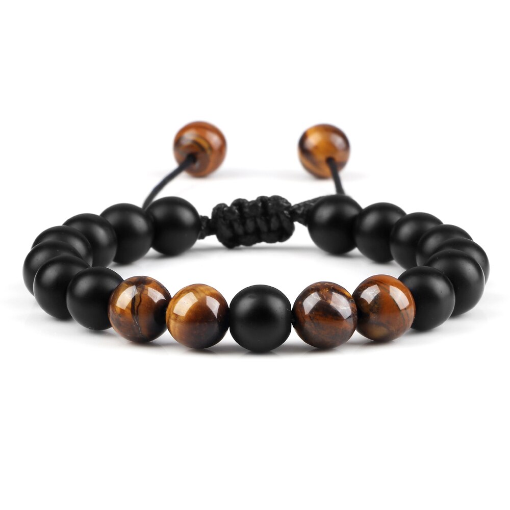 Men Bracelet Tiger Eye Stone Braided Bracelet Black Matte Natural Stone Beads Bracelet Couple Distance Charm Yoga Jewelry Gifts