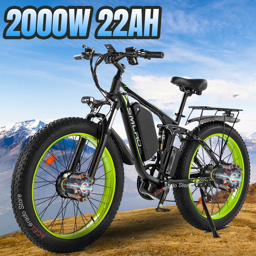 2000W Dual Motor 26" Fat Tire Electric Bicycle Mountain EBike with Removable 48V 22Ah Battery Long Range Electric Bike for Adult