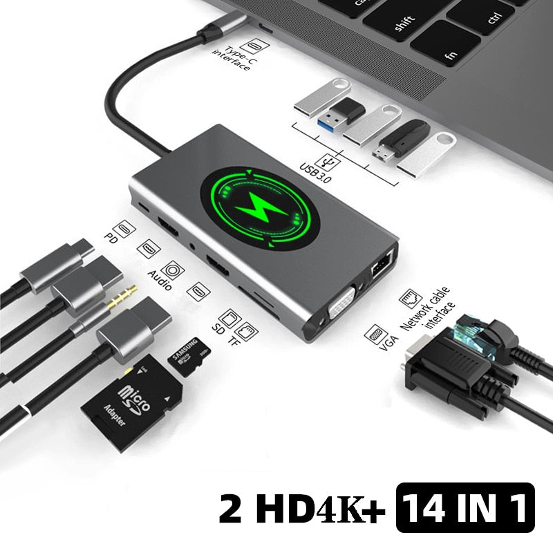 Docking Station Type C HUB To HDMI-Compatible Adapter OTG Vga RJ45 Lan Multi Port USB 3.0 PD USB-C Splitter for MacBook Pro Air