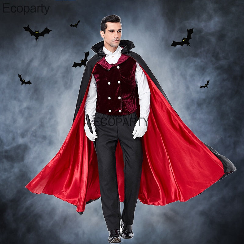 Halloween Man's Vampire Cosplay Costume Classic Movie Count Dracula Role Uniform Long Cloak Suit Carnival Easter Fancy Outfits