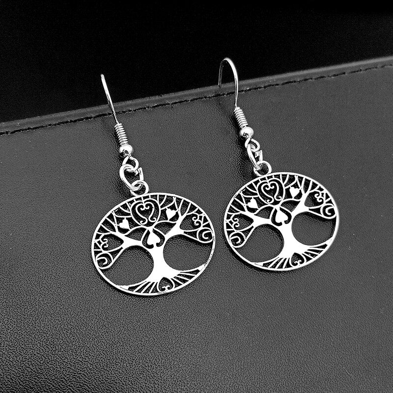 1 Pair Silver Color Beautiful Tree Drop Earrings for Women Vintage Tree of Life Dangle Earrings Gift for Mother