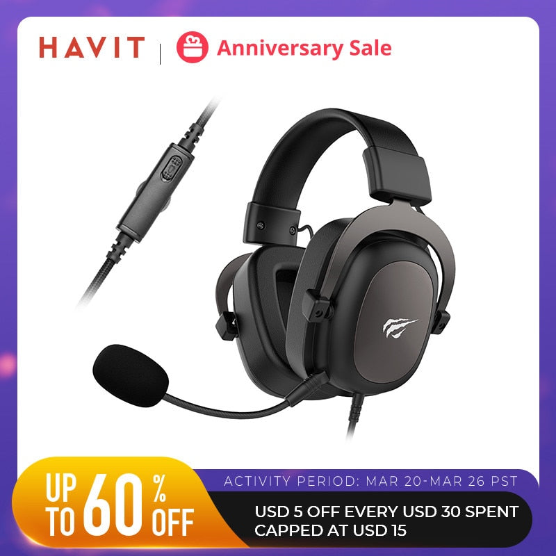 HAVIT H2002d سماعة رأس سلكية Gamer PC 3.5mm PS4 سماعات صوت محيطي وميكروفون HD ألعاب Overear كمبيوتر محمول لوحي ألعاب
