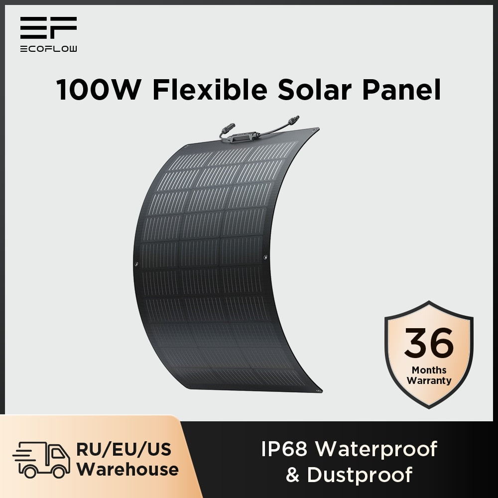 EcoFlow 100W مرنة لوحة طاقة شمسية الألواح الكهروضوئية IP68 مجموعة اللوحة الشمسية المقاومة للماء كاملة وحدات الطاقة الشمسية عالية الكفاءة