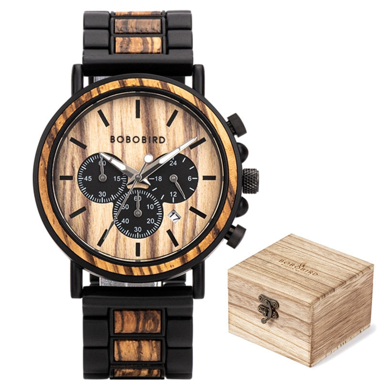 BOBO BIRD Wooden Watch Men Stopwatch Chronograph Luxury Stylish Show Date Wood Quartz Wristwatch Male Timepieces In Gift Box OEM