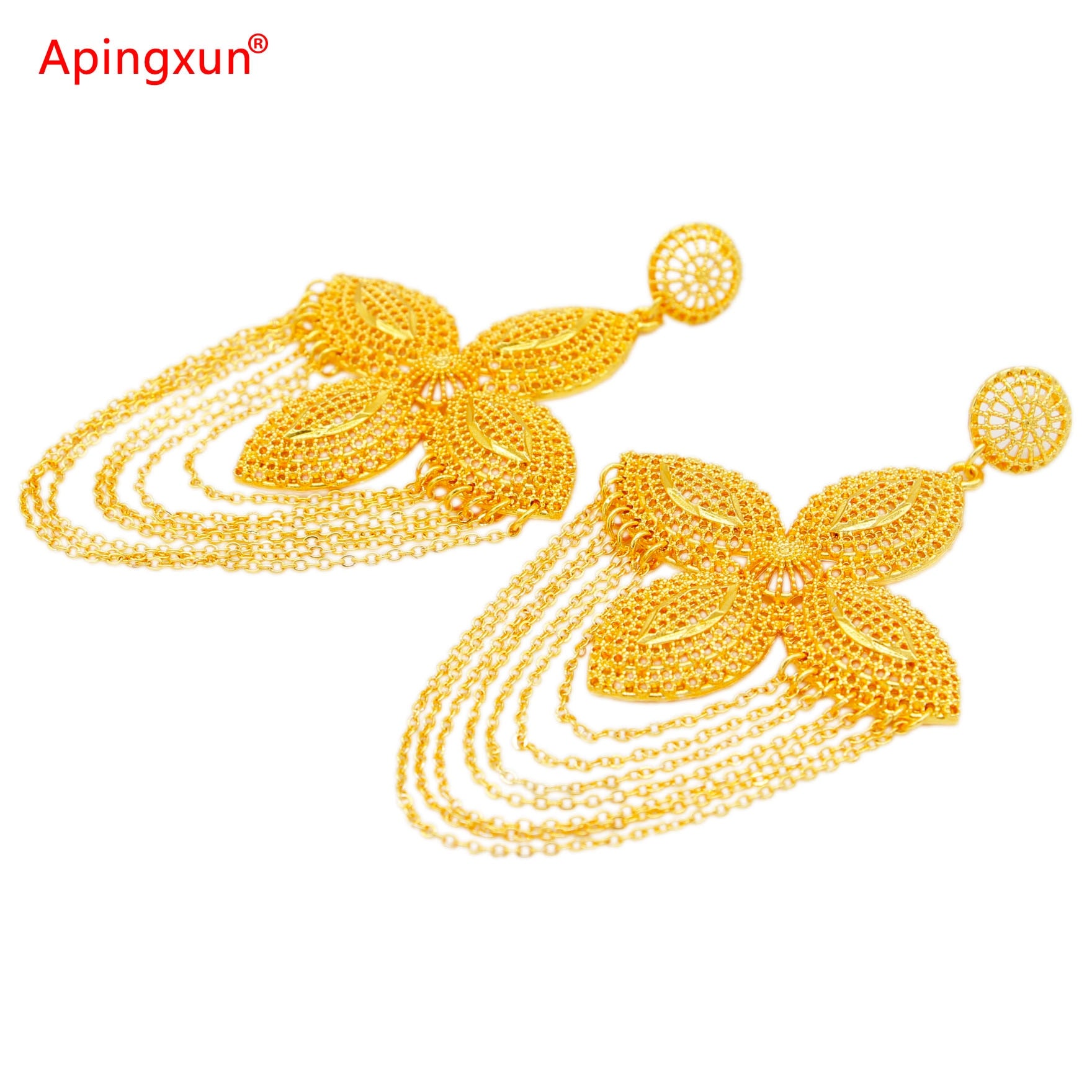 Apingxun New Design Gold Color Tassels Earrings Arab Ethiopian Women Girls Party Earrings French Wedding Jewelry Birthday Gifts