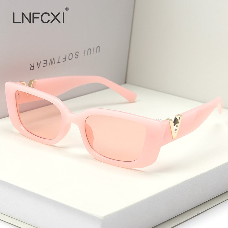 LNFCXI Retro Small Frame Cat Eye Sunglasses for Women 2021 Luxury V  Sun Glasses Men Fashion Jelly Sunglasses with Metal Hinges