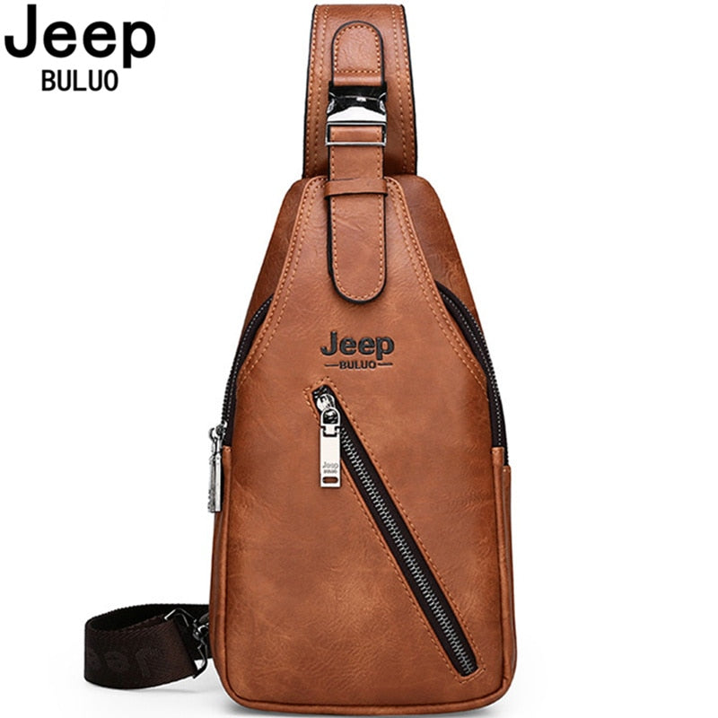 JEEPBULUO BRAND Chest Bag Men Sling crossbody bag Man&#39;s Crossbody Bag Split Leather High Quality For Man