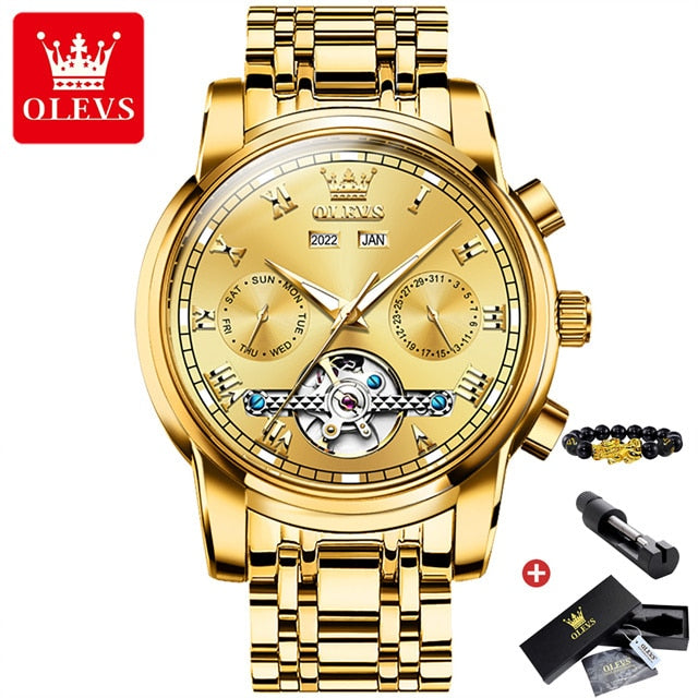 ساعة OLEVS الأصلية للرجال ساعة ميكانيكية أوتوماتيكية من أفضل العلامات التجارية الفاخرة توربيون ساعة اليد الكلاسيكية الذكور الساعات السوداء 6607