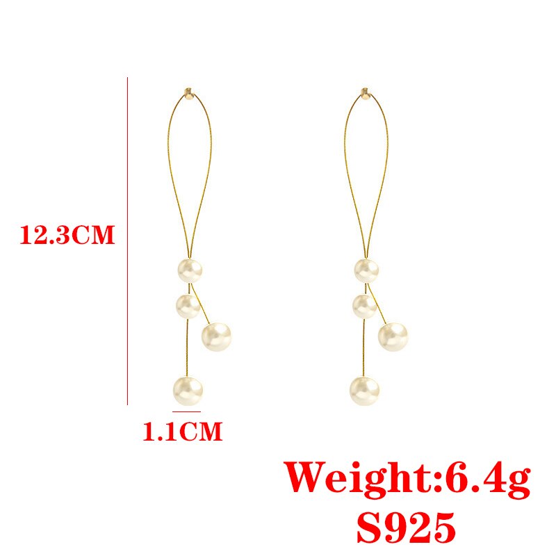 Trend Exquisite Simulated Pearl Long Drop Earrings For Women Party Wedding Female Jewelry Gift Beauty Korean Sexy jewelry Access