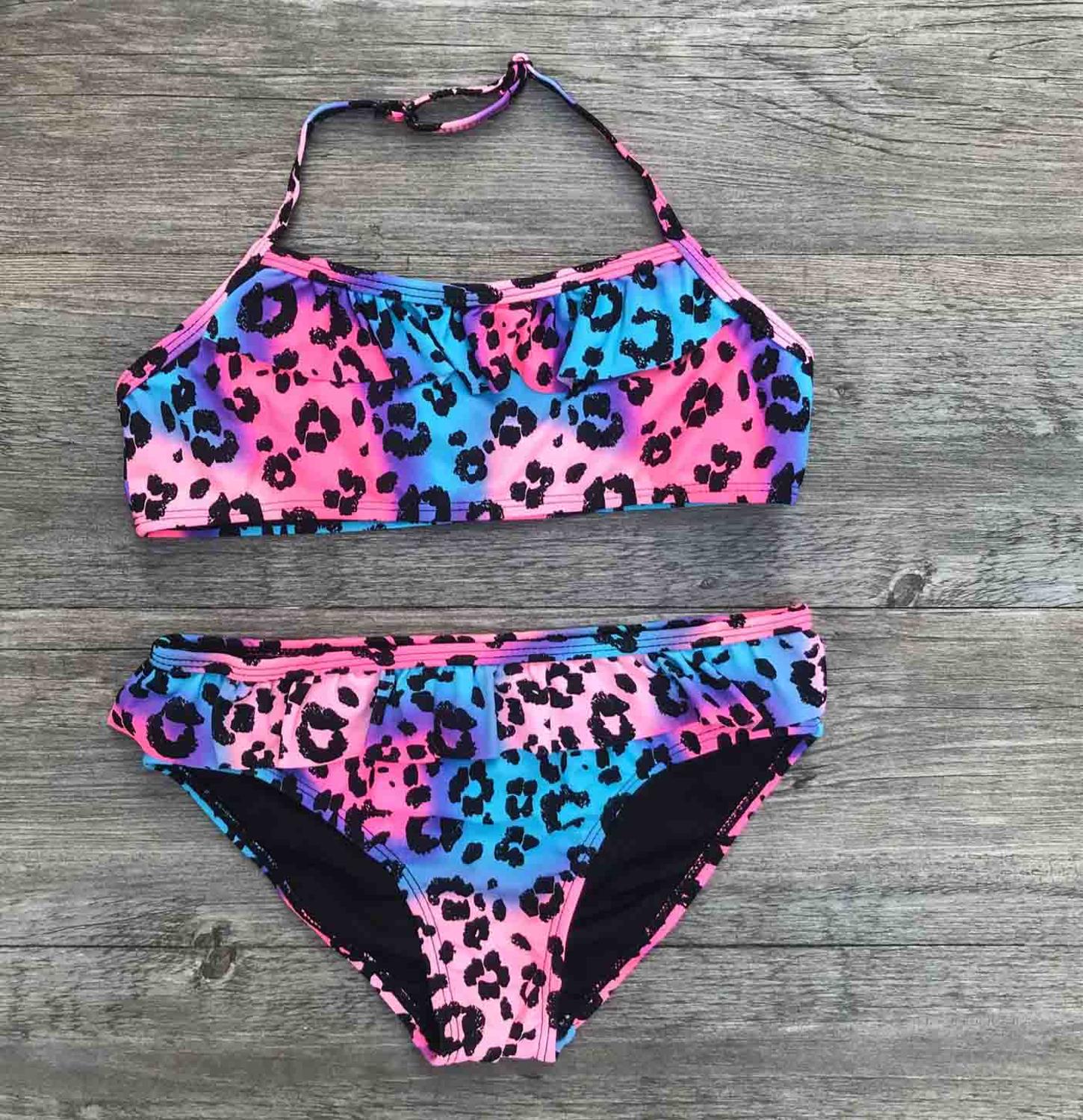 Girls Swim Two-piece Suits Bikinis Print With Flower Girl Bikini Set Swimsuit Children Swimwear Kids Bathing Suit Girl Beachwear