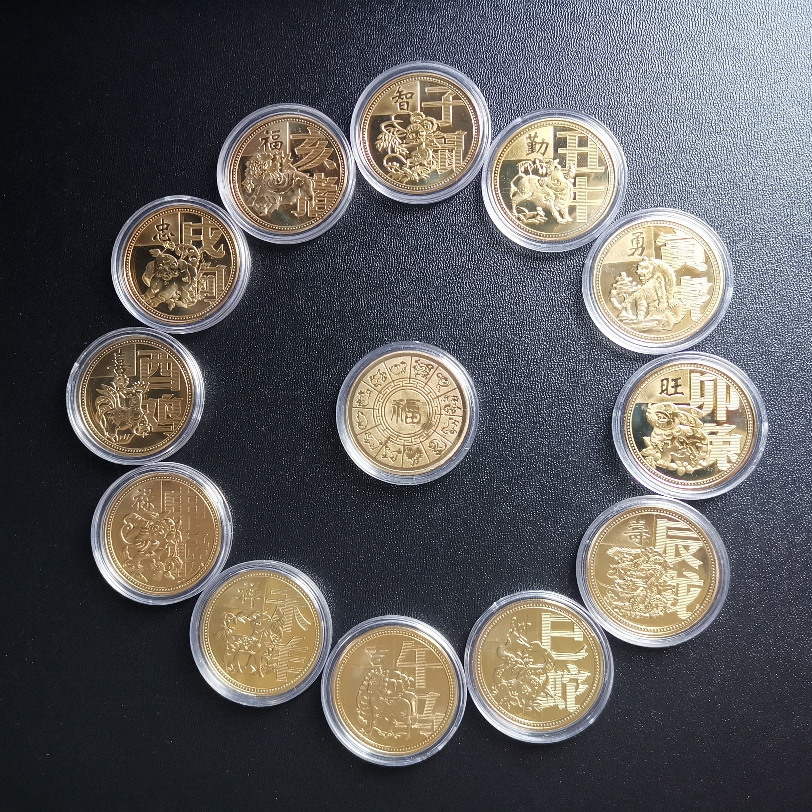 Twelve Zodiac Animals Collectible Coins Year Of The Tiger 2022 Gold Plated Chinese Culture Coins Set Commemorative Medal Craft