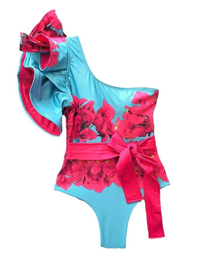أزياء الأزهار طباعة كشكش Colorblock قطعة واحدة ملابس السباحة خمر عطلة الشاطئ اللباس مصمم ثوب السباحة ملابس الصيف تصفح