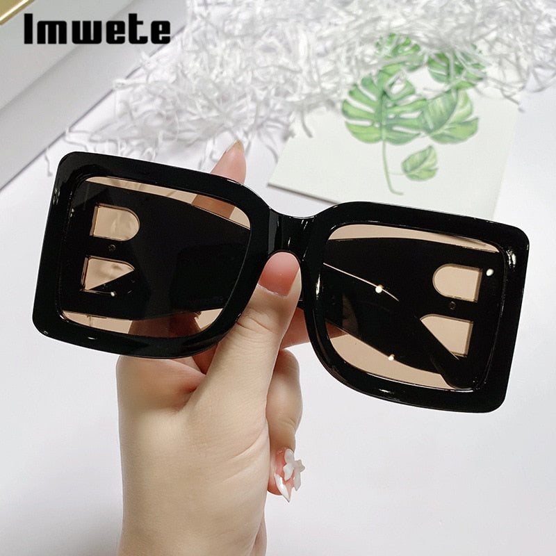 Imwete Oversized Square Sunglasses Women Retro Black Gradient Sun Glasses for Men Big Frame Sunglass UV400 Eyeglasse Shades