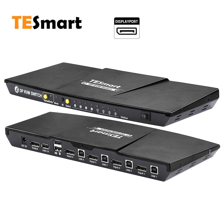 TESmart Secure Display 1.2 4 in 1 out Port Select Box 4-Port 4K 60Hz USB 2.0 Hub 4X1 DisplayPort DP KVM Switch