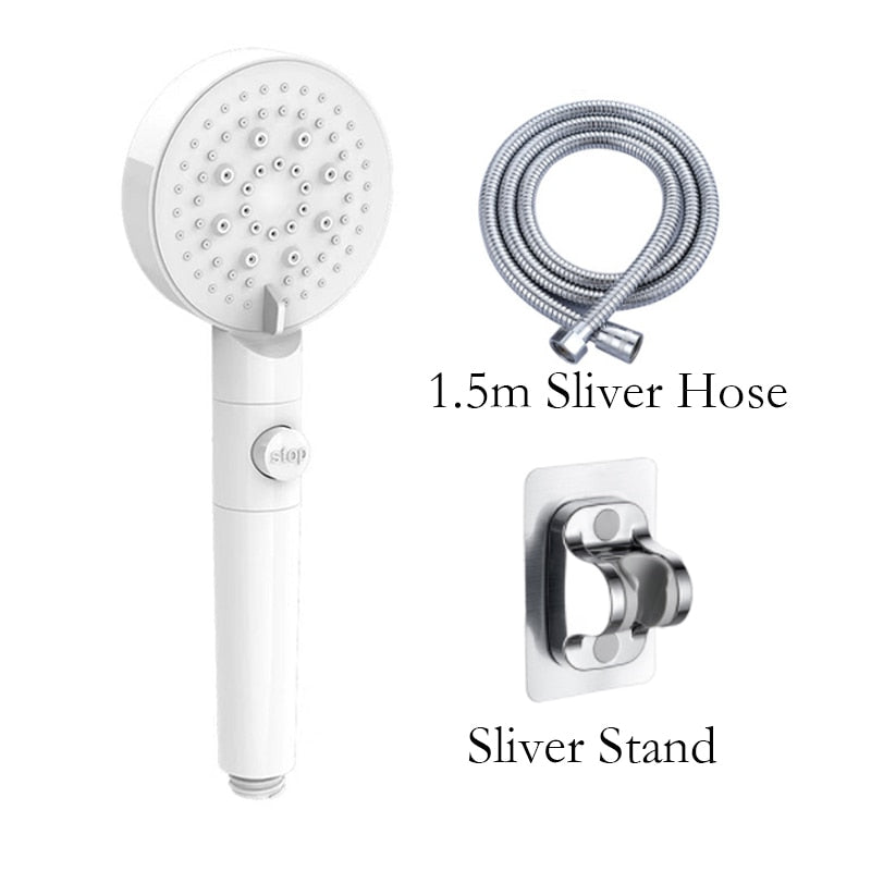 6 Modes Shower Head Adjustable High Pressure Water Saving Shower One-key Stop Water Massage Shower Head for Bathroom Accessories