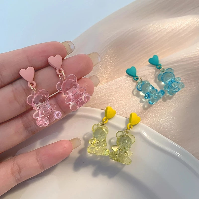 Cute Acrylic Candy Gummy Bear Dangle Earrings for Women Rainbow Bear CZ Hoop Earrings 2022 Korean Fashion Sweet Girl Jewelry