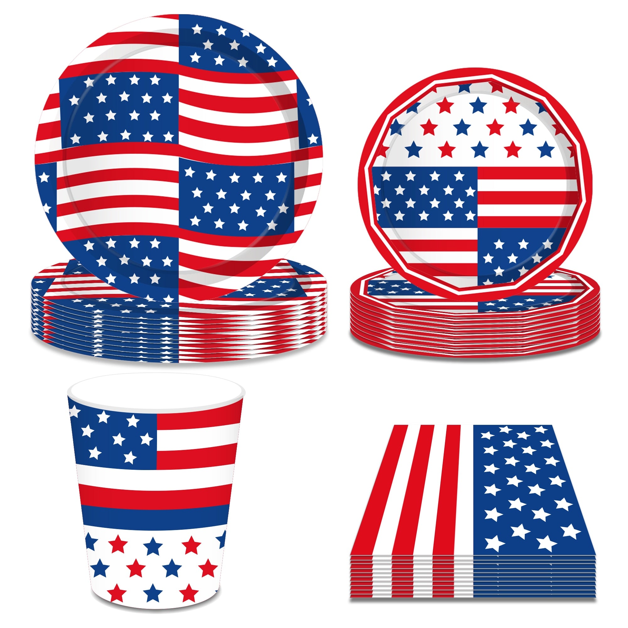 American Independence Day Party Paper Plates Cups Napkins Diet Supplies USA July 4th Theme Disposable Tableware Sets Decoration