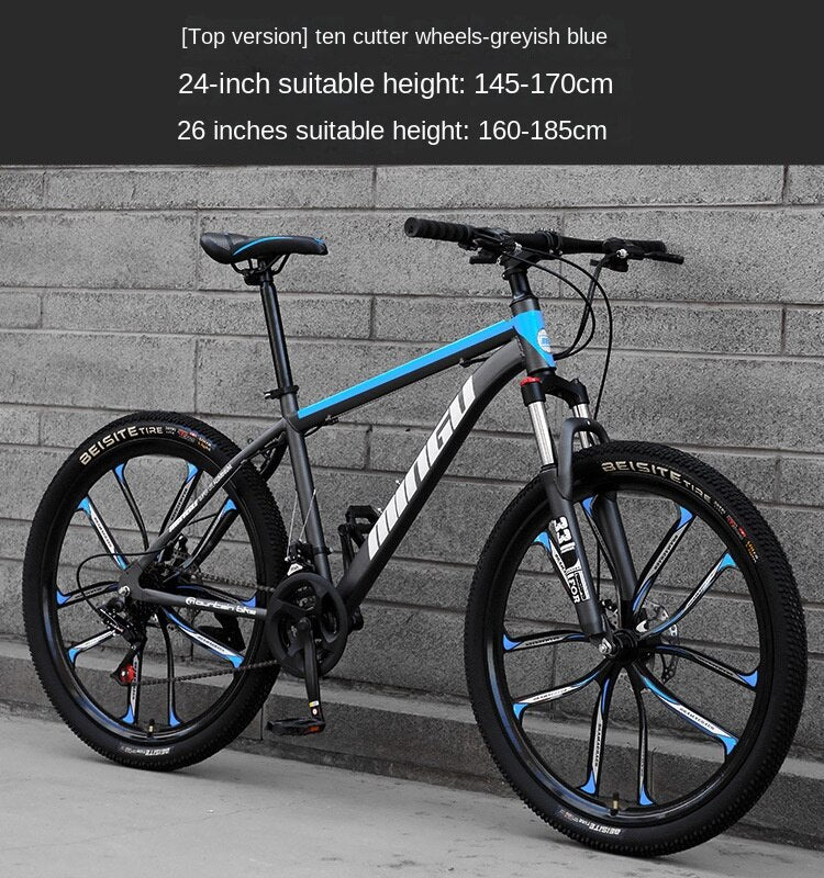 دراجة بإطار فولاذي عالي الكربون للبالغين دراجة هوائية جبلية ممتصة للصدمات متغيرة السرعة فرامل قرصية مزدوجة 26 في 24 في جديد
