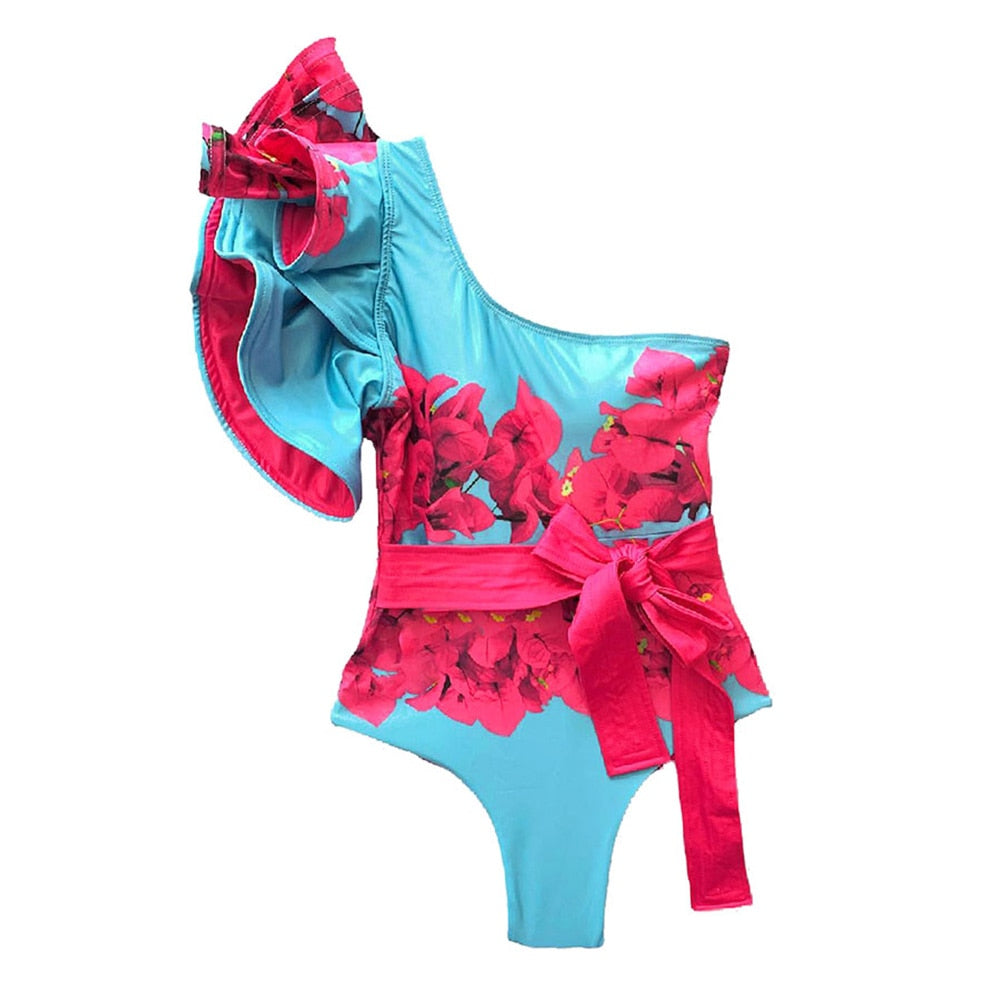 أزياء الأزهار طباعة كشكش Colorblock قطعة واحدة ملابس السباحة خمر عطلة الشاطئ اللباس مصمم ثوب السباحة ملابس الصيف تصفح