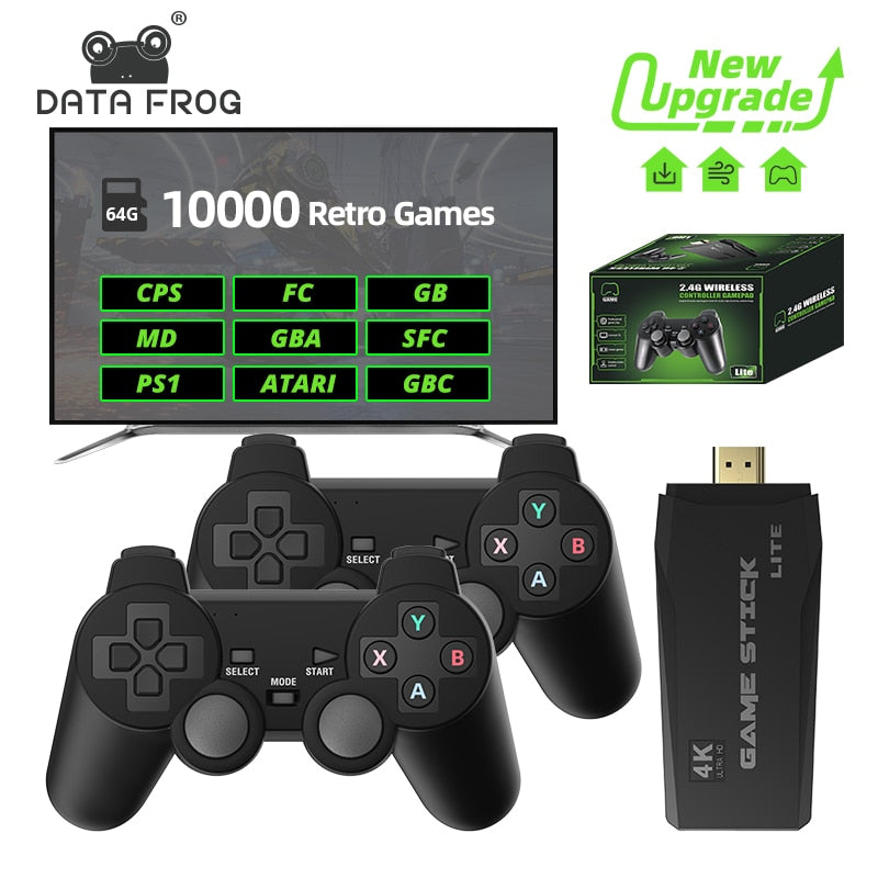 DATA FROG Retro Video Game Console 2.4G Wireless Console Game Stick 4k 10000 Games Portable Video Game Dendy Game Console for tv