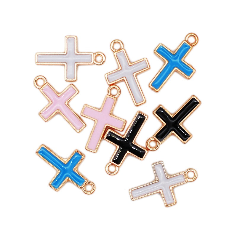 Breloques en croix couleur bonbon، نقر الزيت، معلقة لتصنيع المجوهرات بشكل رئيسي، 30 قطعة/الوحدة
