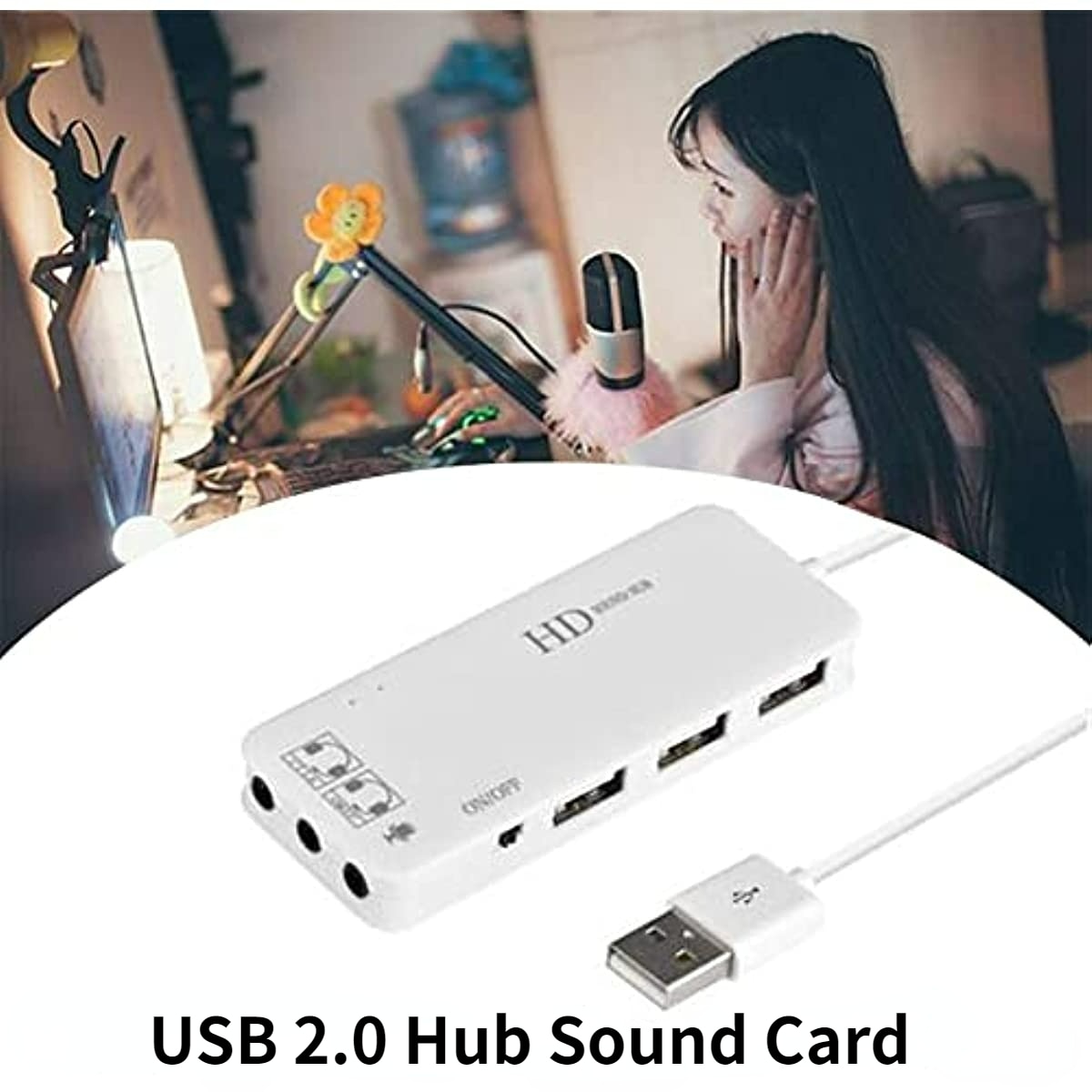 Nku USB 2.0 Hub Audio Adapter External Stereo Sound Card with 3.5mm Headphone Mic for Windows Mac Linux Laptop Desktop PC PS4/5