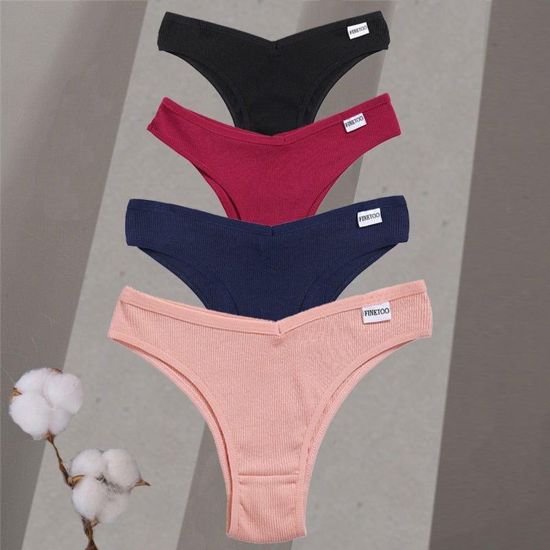 4Pcs/Set Women Cotton Brazilian Panties M-XL Low-Rise Solid Color Underwear Ladies Comfortable Underpants Girls Panty Intimates