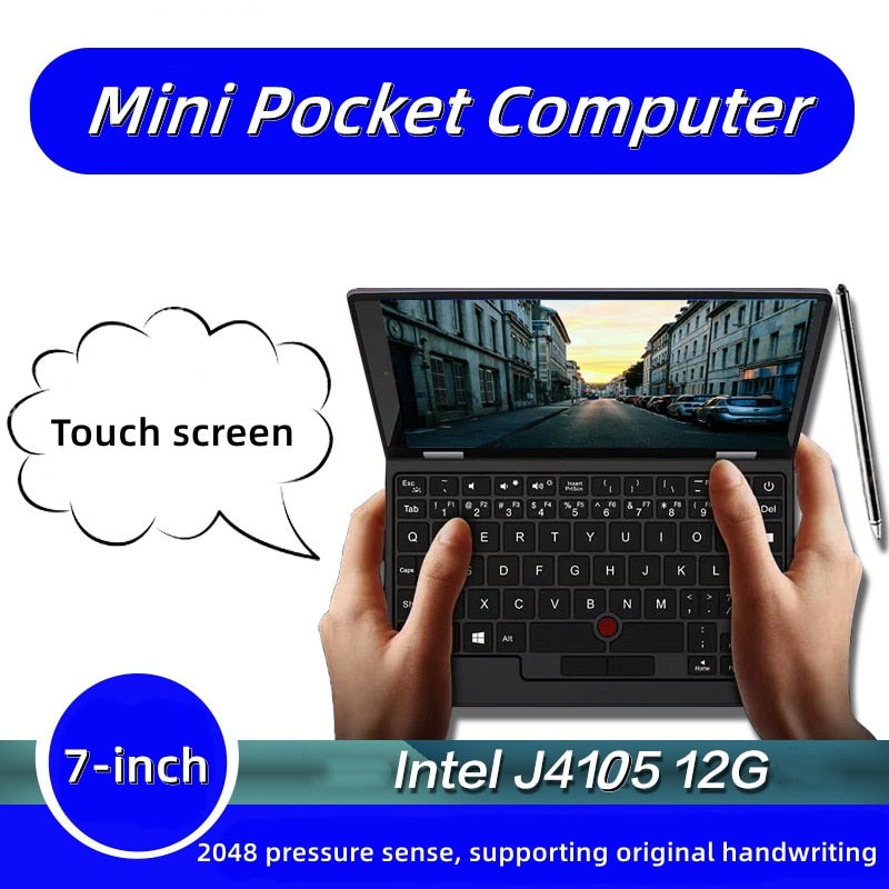 2023 Touch Screen Laptop Portable Mini Notebook Windows 10 Micro Computer 7 Inch Intel J4105 12GB+1TB IPS Netbook Win 10 Pro PC
