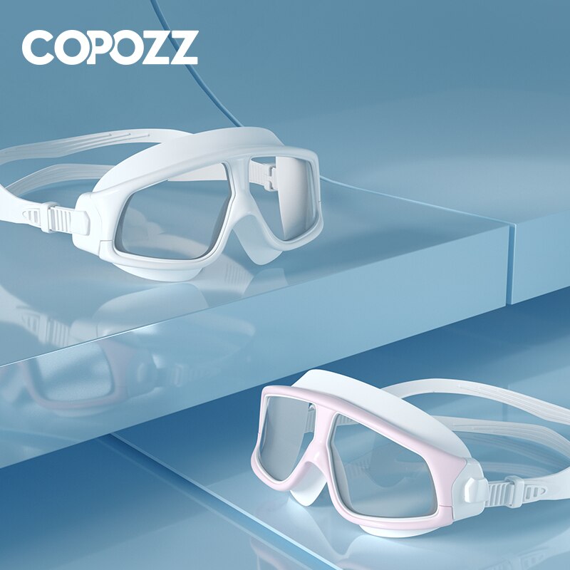 نظارات السباحة COPOZZ مريحة من السيليكون بإطار كبير نظارات سباحة مضادة للضباب والأشعة فوق البنفسجية للرجال والنساء، قناع سباحة مقاوم للماء