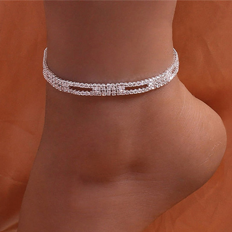 Huitan New Trendy Crystal Cubic Zirconia Chain Women&#39;s Bracelet Anklet Good Quality Silver Color Leg Accessories Fashion Jewelry