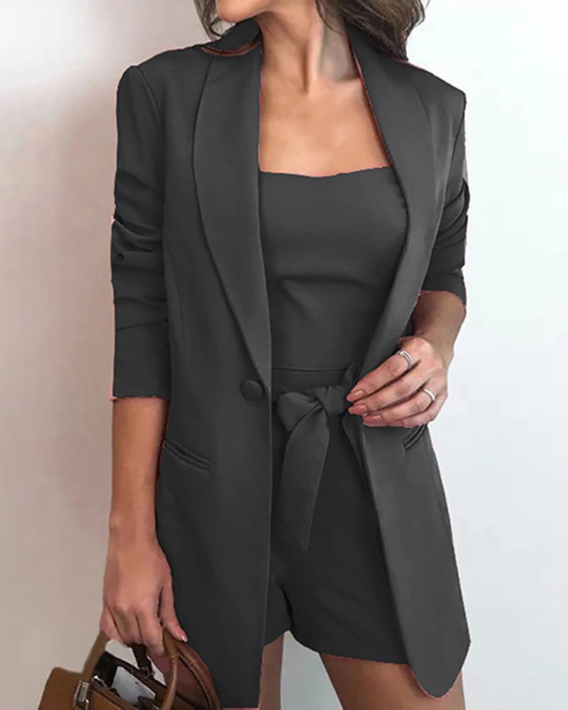 Women Elegant Blazer Sets Autumn Formal Office Lady OL Shorts Top Sets Solid Top &amp; Blazer Coat &amp; Shorts Sets