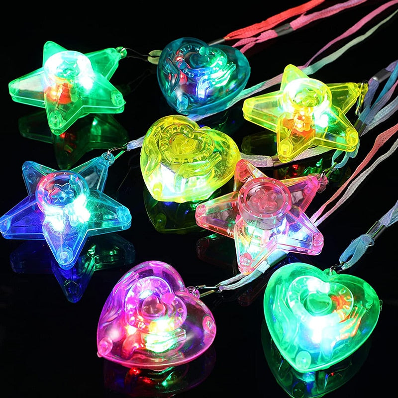 20/30pcs Star Heart LED Light Up Necklace Pendants Kids Flashing Glow Gift Blinking Toy Party Christmas Wedding Party Decoration