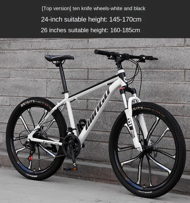 High Carbon Steel Frame Bicycle for Adult Shock-Absorbing Mountain Bike Variable Speed Double Disc Brake 26 in 24 in New