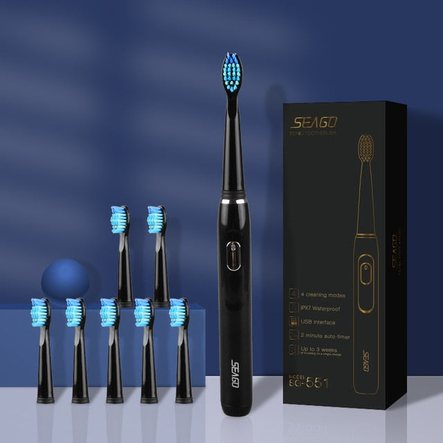 SEAGO Electric Toothbrush Rechargeable Buy 2 Pieces Get 50% Off Sonic Toothbrush 4 Mode Travel Toothbrush with 3 Brush Head Gift