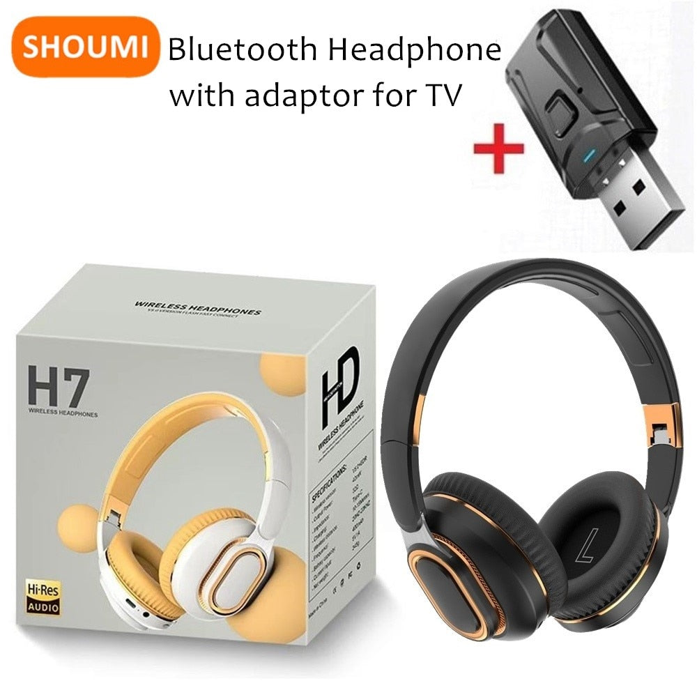 H7 تلفزيون سماعات بلوتوث سماعة رأس لاسلكية مع هيئة التصنيع العسكري USB محول سماعة إلغاء الضوضاء ستيريو طوي باس لسماعة التلفزيون